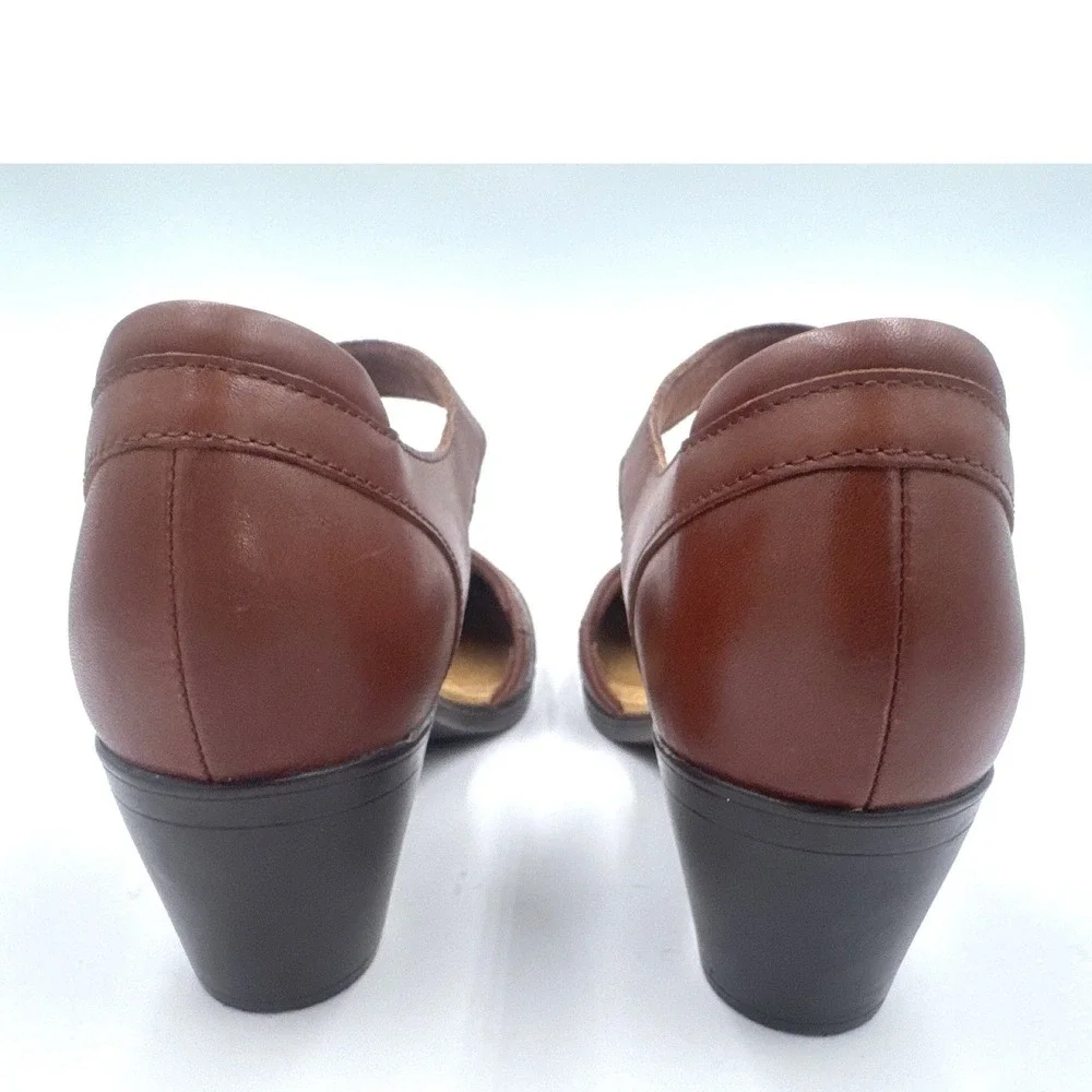 Clarks Emily2 Ketra British Tan Leather Mary Jane Block Heels 26177128 Size 9M